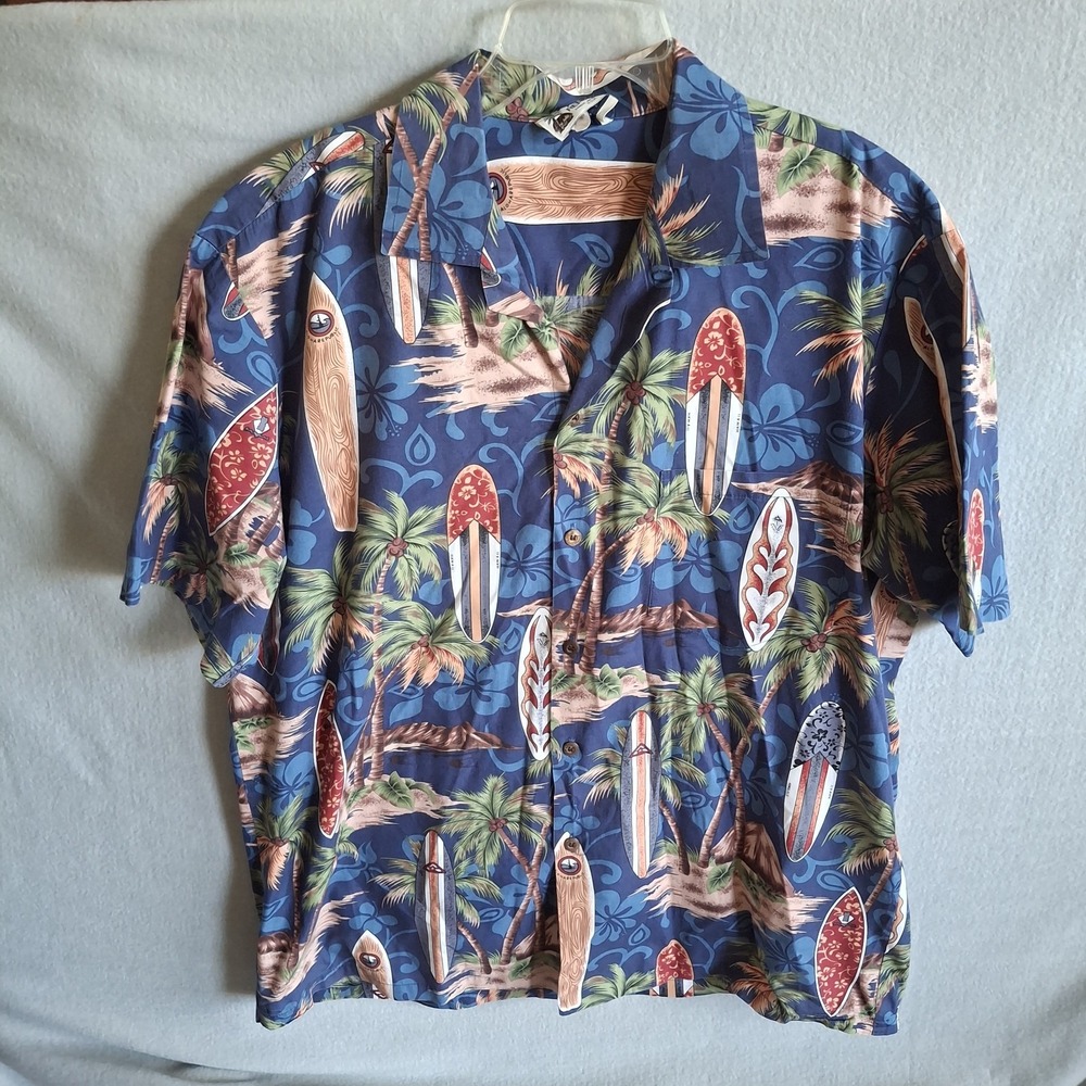 ALOHA REPUBLIC Vintage Hawaiian Surfboard Shirt Mens Medium Cotton USA Made Blue